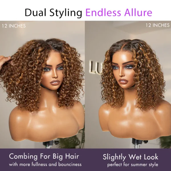 Ombre Blonde Highlight Deep Curly Glueless 5x5 Closure Lace Wig Pre-Cut Lace