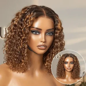 Ombre Blonde Highlight Deep Curly Glueless 5x5 Closure Lace Wig Pre-Cut Lace