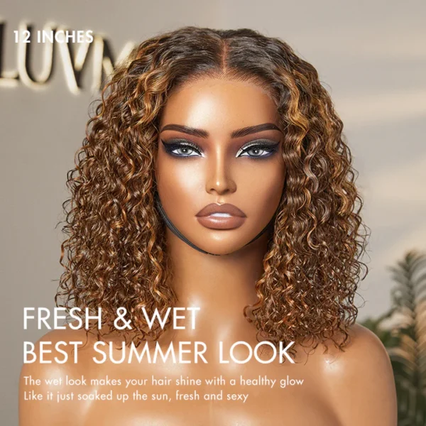 Ombre Blonde Highlight Deep Curly Glueless 5x5 Closure Lace Wig Pre-Cut Lace