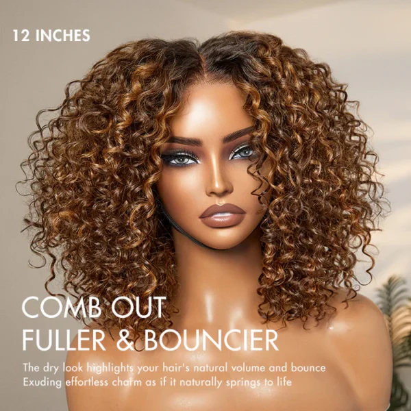 Ombre Blonde Highlight Deep Curly Glueless 5x5 Closure Lace Wig Pre-Cut Lace