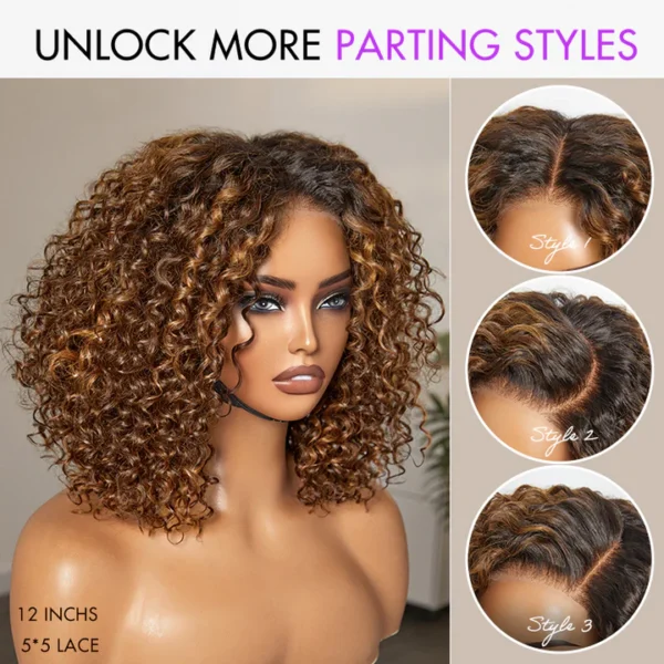 Ombre Blonde Highlight Deep Curly Glueless 5x5 Closure Lace Wig Pre-Cut Lace