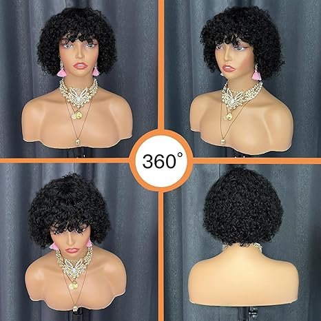 Short Curly Wig 8 Inch Water Wave 80% Human Hair For Black Women