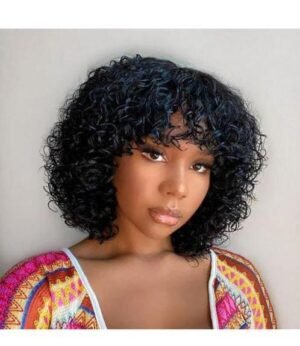 Short Curly Wig 8 Inch Water Wave 80% Human Hair For Black Women