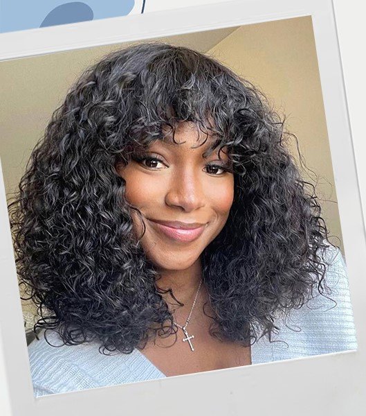 Short Curly Wig 8 Inch Water Wave 80% Human Hair For Black Women